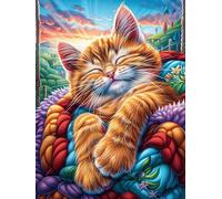 Chat tigré orange faisant la sieste dans une couverture 500 Pieces Casse-tête Personne Âgée En Carton Haute Qualité Rêve magique de science-fiction Facile Débutant Anti-Stress Passe-Temps Cadeau Anniv