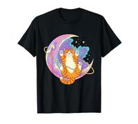 Chat tigré Orange Galactique Flottant sur Une Lune Mystique T-Shirt