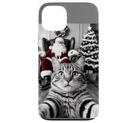 Chat tigré Selfie Père Noël BW Photo fantaisiste Coque pour iPhone 13