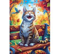 Chat tigré sur un banc en automne 1000 Pieces Casse-tête Personne Âgée En Carton Anti-Déchirure Scène de conte de fées dessin animé Facile Débutant Thérapie Occupationnelle Anti-Stress Petit Prix 1000