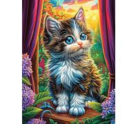 Chat tigré sur une scène avec des rideaux 1000 Pieces Casse-tête Pour Ado En Carton Haute Qualité Rêve magique de science-fiction Facile Débutant Activité Familiale Soirée Entre Amis Cadeau Fête Des M