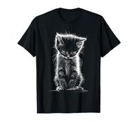 Chat tigré Triste Meme émotionnel Chaton Minimaliste Croquis Art T-Shirt
