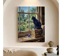 Chat Toile Art Mural Impression Affiche de Scène de Nature Bleu Vert Art Mural Classique pour Décoration Esthétique de la Maison pour Salon Chambre Bureau Toile