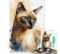 Chat Tonkinois Aquarelle, Puzzle de 1000 pièces pour Adultes, Jeu de logique et de complicité, Finition Premium, Cadeau de qualité 38x26cm