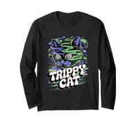 Chat Trippy Hip Hop EDM Urban Feline Graphic Design Manche Longue