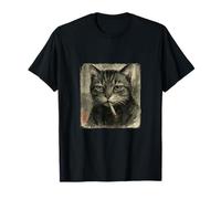 Chat Triste drôle fumant Cigarette Meme Amant Sumi-e Japonais T-Shirt