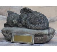 Chat urne grise comme une figure chat-ange et feuille pour graver, Animal urn