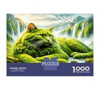 Chat Vert géant 1000 Pièces Coffret Puzzle Fantaisie de la Faune Puzzle Carton Premium - Seniors Passionnés, Concentration, Cadeau Maison Neuve Et Loisirs Indoor 70x50cm/1000pcs