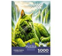 Chat Vert géant 1000 Pièces Coffret Puzzle Fantaisie de la Faune Puzzle Classique Carton Recyclé - Défi Éducatif, Jeu À La Maison, Super Idée Cadeau pour Les Fans 52x38cm/1000pcs