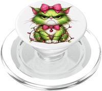 Chat Vert Grincheux de Noël Guirlande et nœud Humour Cadeau PopSockets PopGrip pour MagSafe
