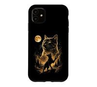 Chat Vert Lumineux Hurlant Pleine Lune forêt Coque pour iPhone 11