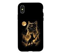 Chat Vert Lumineux Hurlant Pleine Lune forêt Coque pour iPhone X/XS