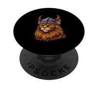 Chat Viking Amusant avec Casque pour Amoureux des Chats PopSockets PopGrip Adhésif