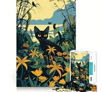Chat Vintage avec des lys Puzzle de 1000 pièces pour Adolescents Jeu Stimulant Le Cerveau Emboîtement précis sans espaces Activité relaxante en Groupe à l'intérieur (50x75cm)