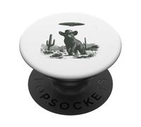 Chat Vintage en Chapeau de Cowboy OVNI Desert Sci-FI Art PopSockets PopGrip Adhésif
