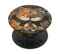 Chat Vintage Sumo Wrestler Art Japonais Anime Ukiyo-e Graphic PopSockets PopGrip Adhésif