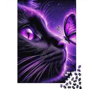 Chat Violet Puzzle 1000 Pièces Papier Puzzle pour Adultes Papillon Puzzle en Famille Décoration Cadeau Détente 70x50cm/1000pcs