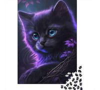 Chat Violet Puzzle pour Adultes Puzzle 1000 Pièces Forêt Nocturne Puzzle en Famille Papier Décoration Détente Cadeau 38x26cm/1000pcs
