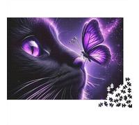 Chat Violet Puzzle pour Adultes Puzzle 1000 Pièces Papillon Violet Jeu de Puzzle 1000 Pièces Détente Décoration Cadeau 38x26cm/1000pcs