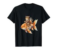 Chat Volant équitation Poisson Rouge Mignon Fantaisie Animal Art T-Shirt Graphique avec Valeur