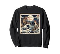 Chat vs T-Rex Japonais Great Wave Art drôle Sweatshirt