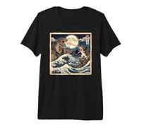 Chat vs T-Rex Japonais Great Wave Art drôle T-Shirt Haut de Gamme