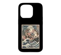 Chat vs T-Rex Japonais Ukiyo-e Kaiju Monster Art Coque pour iPhone 15 Pro