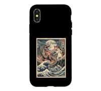 Chat vs T-Rex Japonais Ukiyo-e Kaiju Monster Art Coque pour iPhone X/XS
