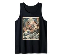 Chat vs T-Rex Japonais Ukiyo-e Kaiju Monster Art Débardeur