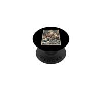 Chat vs T-Rex Japonais Ukiyo-e Kaiju Monster Art PopSockets PopGrip Adhésif