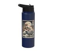 Chat vs T-Rex Monster japonais Great Wave Art Stainless Steel Insulated Water Bottle