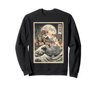 Chat vs T-Rex Monster Japonais Great Wave Art Sweatshirt