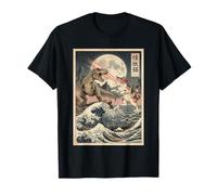 Chat vs T-Rex Monster Japonais Great Wave Art T-Shirt