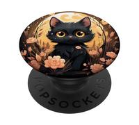 Chat Witchy Kawaii Lune-Cristal Noir Pastel Goth Mignon PopSockets PopGrip Interchangeable