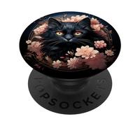 Chat Witchy Kawaii Lune-Cristal Noir Pastel Goth Mignon PopSockets PopGrip Interchangeable