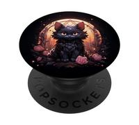 Chat Witchy Kawaii Lune Cristal Noir Pastel Goth Mignon PopSockets PopGrip Interchangeable