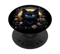Chat Witchy Kawaii Lune-Cristal Noir Pastel Goth Mignon PopSockets PopGrip Interchangeable