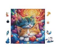 Chat with Arc-en-Ciel and Hearts 100 Pieces Casse-tête Adulte en Voitureton Haute Qualité Très Difficile Haute Difficulté Anti-Stress Décoration Murale Cadeau Fête des Pères 28x28cm