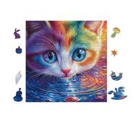 Chat with Arc-en-Ciel Fur 100 Pieces Casse-tête Adolescent en Voitureton Rigide Anti-Déchirure Difficulté Moyenne Activité ÉduChative Passe-Temps Cadeau Anniversaire 28x28cm