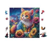 Chat with Arc-en-Ciel Fur 100 Pieces Casse-tête Personne Âgée en Voitureton Rigide sans Déformation Facile Débutant Thérapie Occupationnelle Anti-Stress Petit Prix 28x28cm