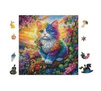Chat with Arc-en-Ciel Fur 100 Pièces Puzzle Adulte en Voitureton Haute Qualité Épais Difficile Moyenne Anti-Stress Décoration Murale Idée Cadeau Saint Valentin 28x28cm
