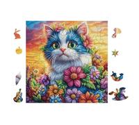 Chat with Arc-en-Ciel Fur 100 Pièces Puzzle Adulte en Voitureton sans Déformation Très Difficile Anti-Stress Jeu De Société Idée Cadeau Anniversaire Rapport Premium 28x28cm