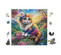 Chat with Arc-en-Ciel Fur 100 Pièces Puzzle Débutant en Voitureton sans Déformation Facile Apprentissage Anti-Stress Passe-Temps Idée Cadeau Saint Valentin Premium 28x28cm