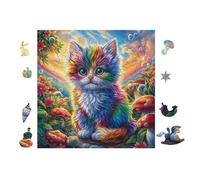 Chat with Arc-en-Ciel Fur 100 Pièces Puzzle Débutant en Voitureton sans Déformation Facile Apprentissage Anti-Stress Passe-Temps Idée Cadeau Saint Valentin Premium 28x28cm