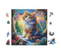 Chat with Arc-en-Ciel Fur 100 Pièces Puzzle Personne Âgée en Voitureton Anti-Déchirure Facile Débutant Anti-Stress Thérapie Occupationnelle Cadeau Anniversaire Pas Cher 28x28cm