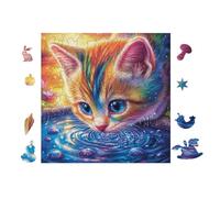 Chat with Arc-en-Ciel Fur in Water 100 Pieces Casse-tête Créatif en Voitureton Épais Difficulté Moyenne Activité Hommeuelle Loisir Créatif Cadeau Créatif Événement Festif Premium 28x28cm