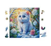 Chat with Blue Eyes and Roses 100 Pièces Puzzle pour Ado en Carton Haute Qualité Épais Facile Débutant Jeu De Société Cadeau Fête des Pères Petit Prix Qualité Premium 28x28cm