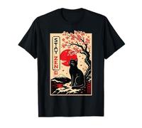 Chat Zen Noir Sakura de méditation Japonaise T-Shirt