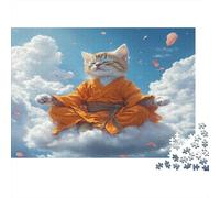Chat Zen Nuage Puzzle 1000 Pièces pour Adultes Papier Jeu d'esprit Chat Méditation Puzzle Déco Calme Idée Cadeau 38x26cm/1000pcs