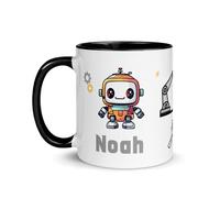 Chatcripant Mug Enfant Personnalisée Prénom Tasse Cadeau Mignon Verre Petit Garçon Fille Gobelet École Maternelle Personnalisable Dinosaure Robot Espace Insectes Renard (Robots)